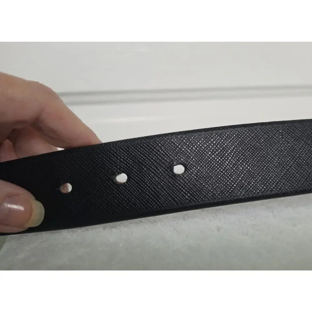 PRADA Milano Men's Black Dress Belt Silver Oval Logo Buckle 40mm Italy w/COA